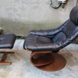 Black leather armchair + footrest