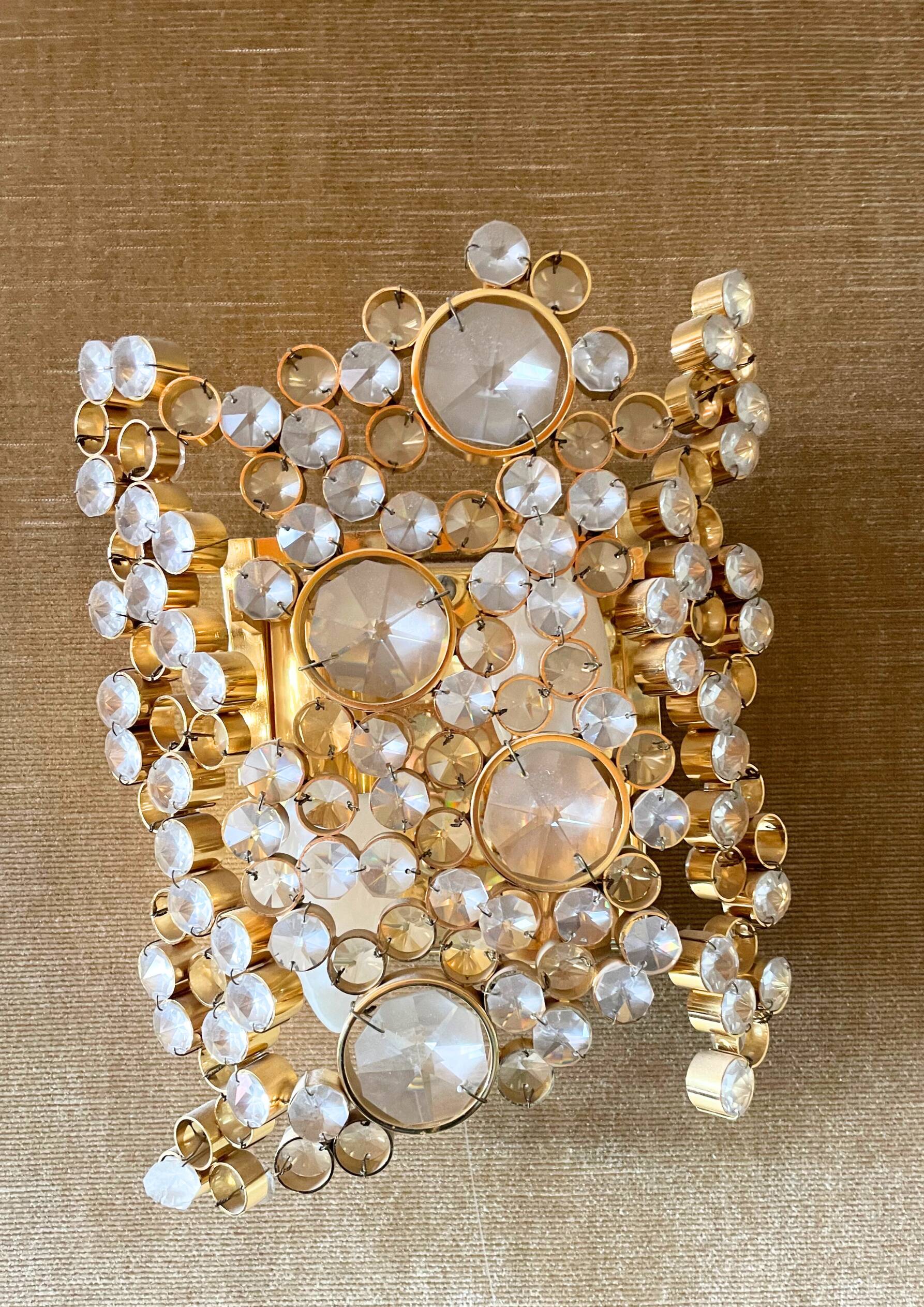 Set of 2 brass and crystal wall lights by Palwa