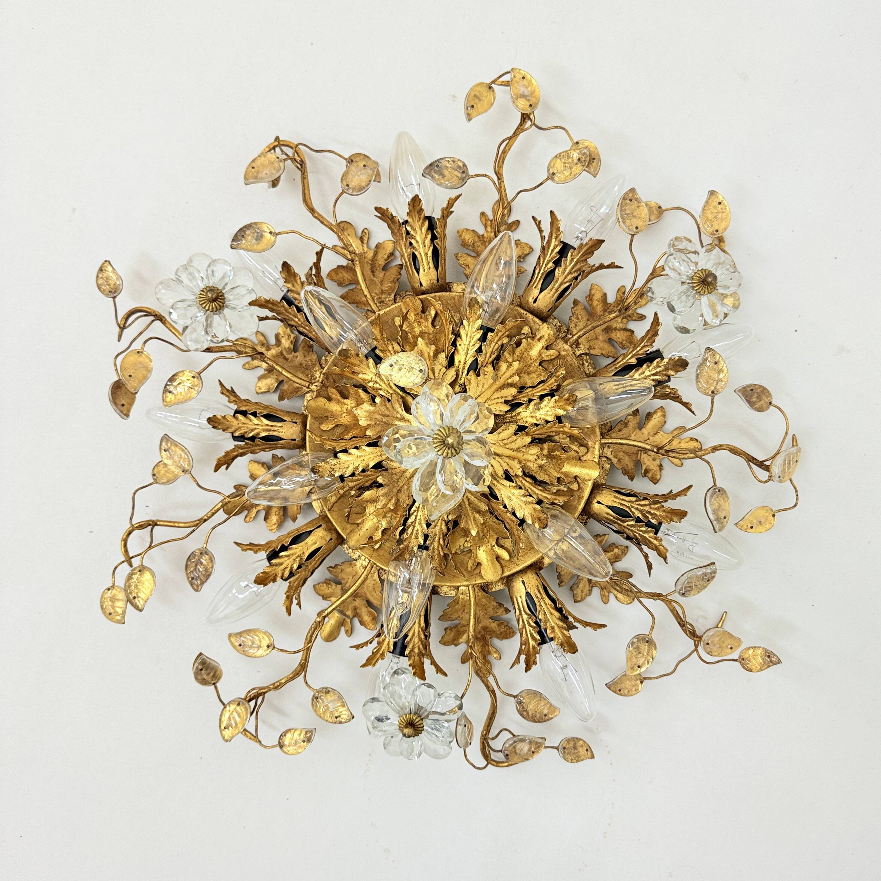 Gold-Plated Metal & Murano Crystal Flowers Flush Mount from Banci Firenze