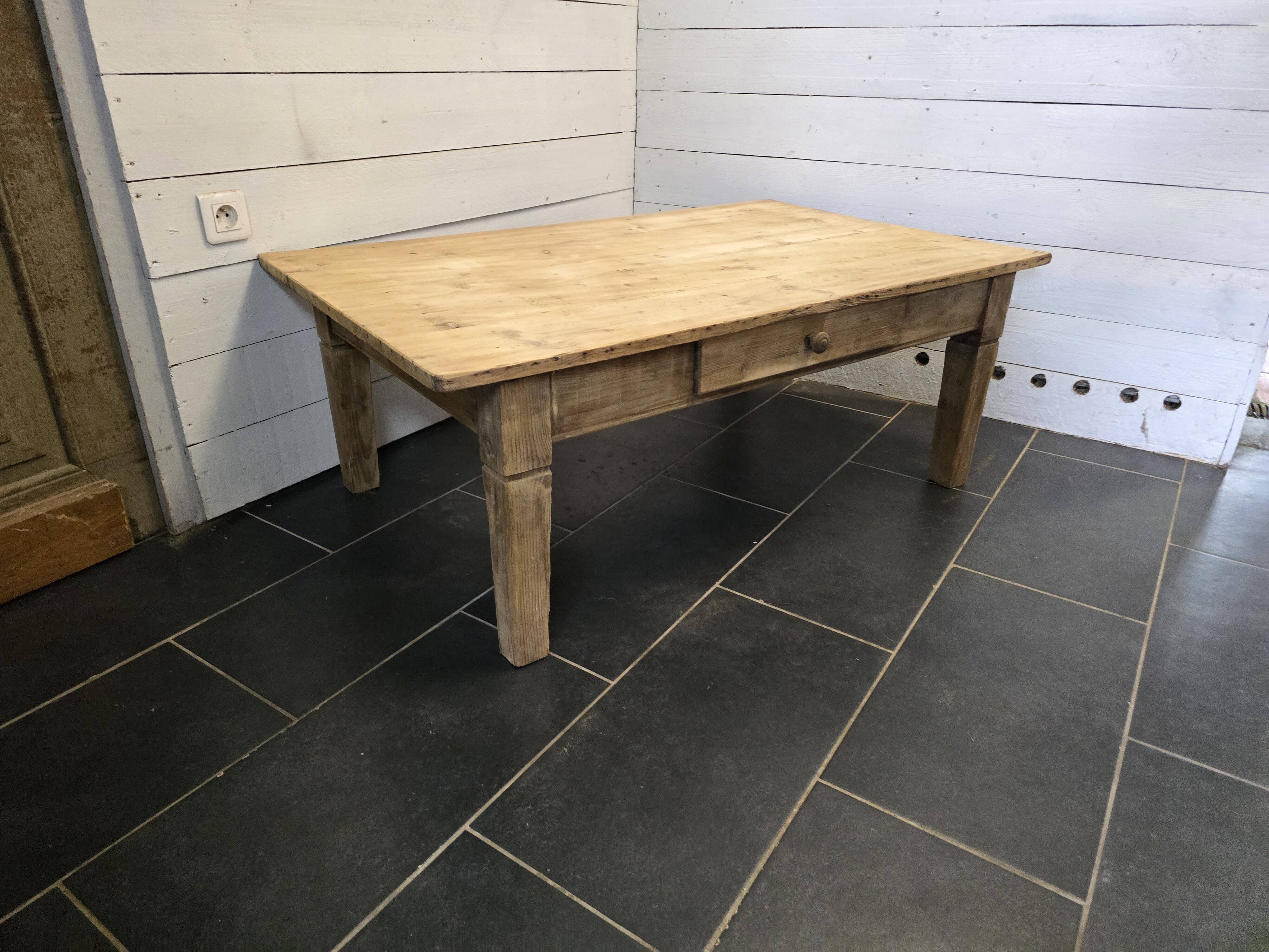Old fir coffee table with a drawer