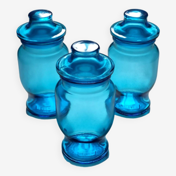 Trio of Lever blue glass jars