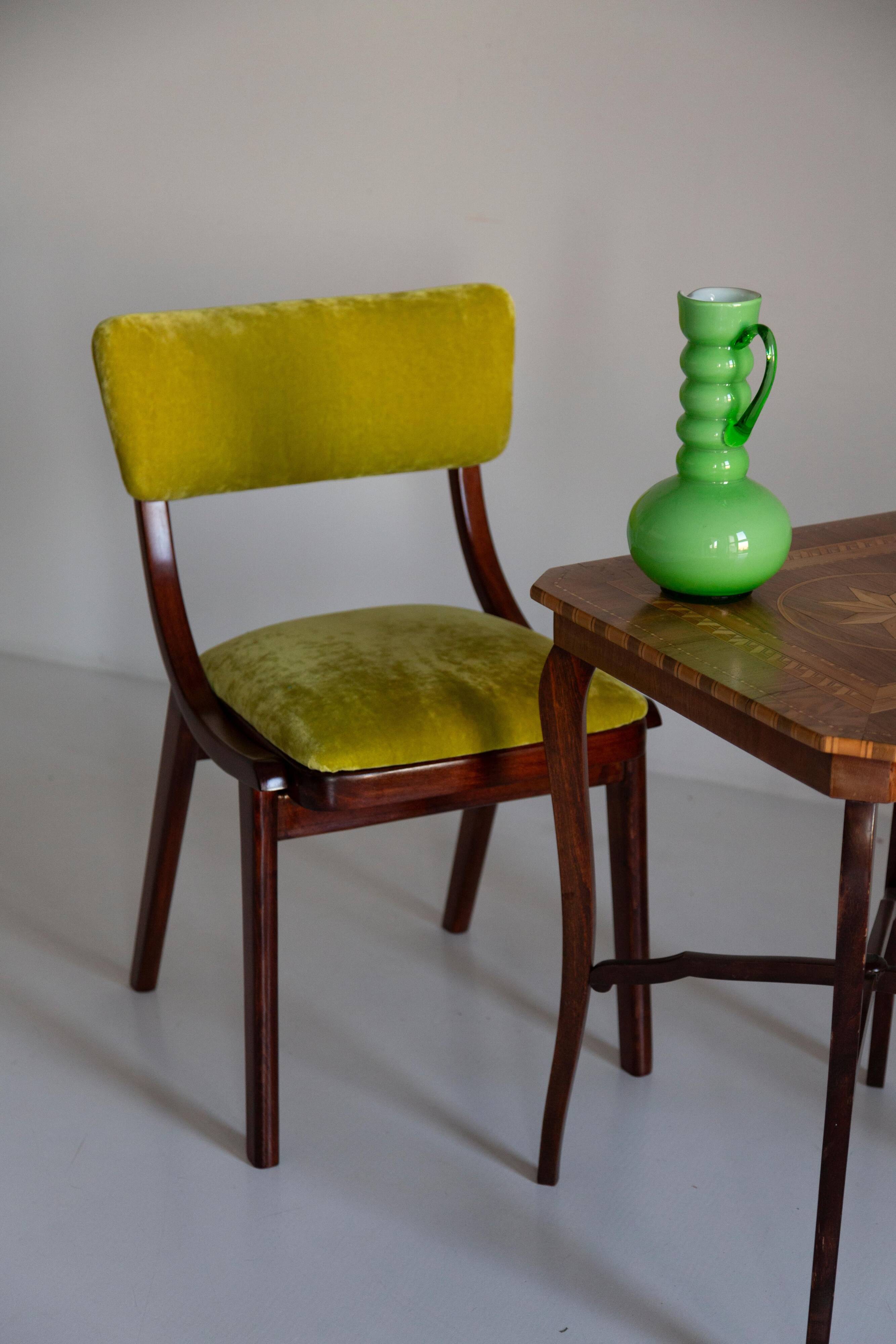 Chaise Mid-Century Moderne, Velours Vert Citron, FR Dedar, Pologne, Années 1960