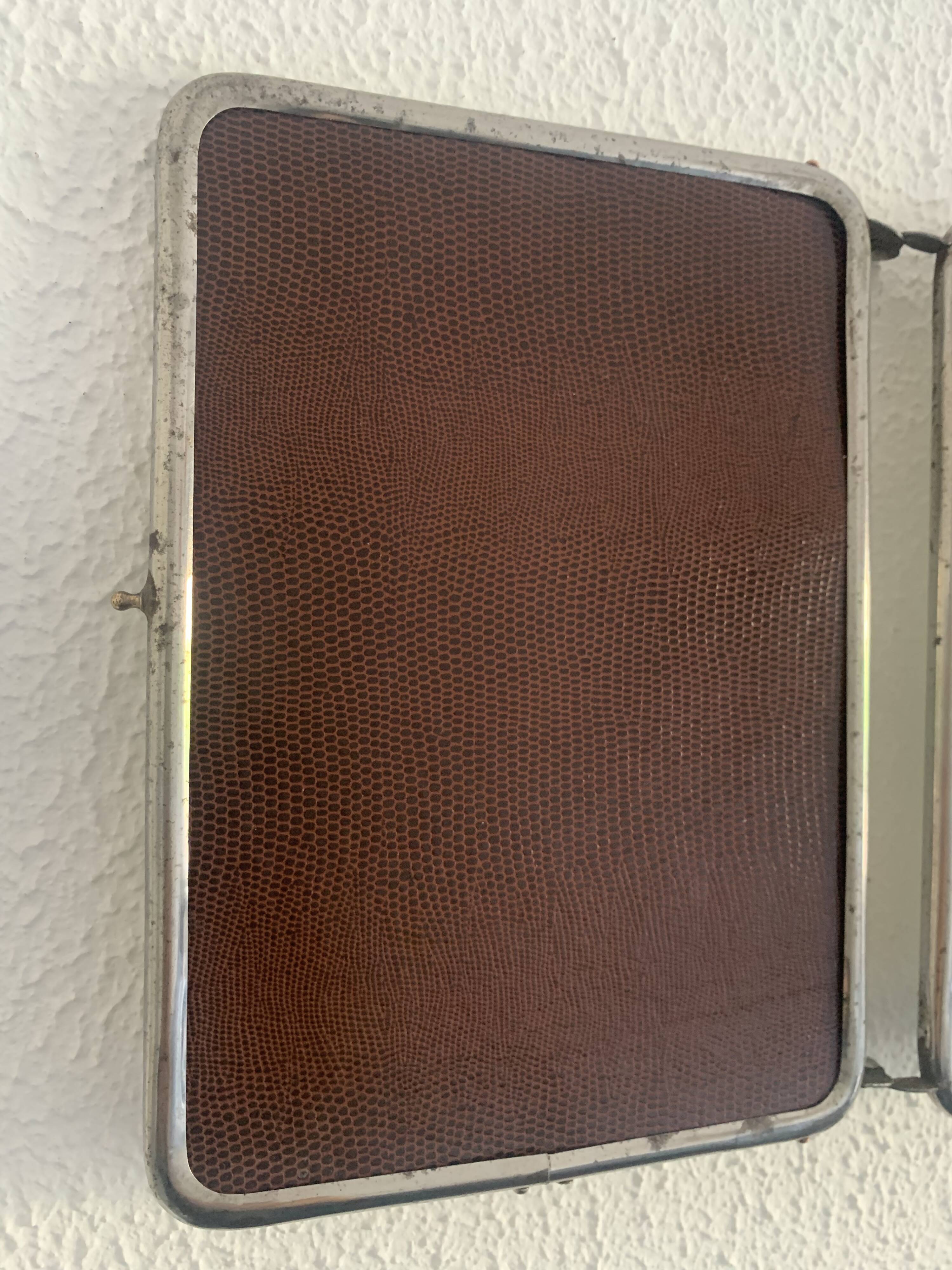 Vintage 1940s chocolate chrome barber triptych mirror - 21 x 49 cm