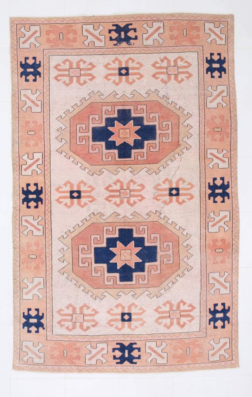 Tapis Kilim Ancien, Motifs Géométriques,Tons Pêche & Bleu Marine,165x263 Cm