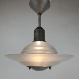Art deco glass and steel ceiling lamp, 1920