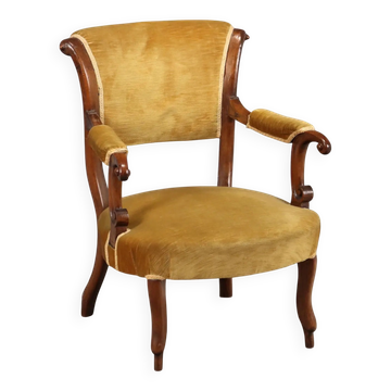 Antique walnut and fabric armchair, Italy, late 19th century.