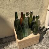 Lot 10 old bottles in blown glass deco bistro bar wine lemonade beer