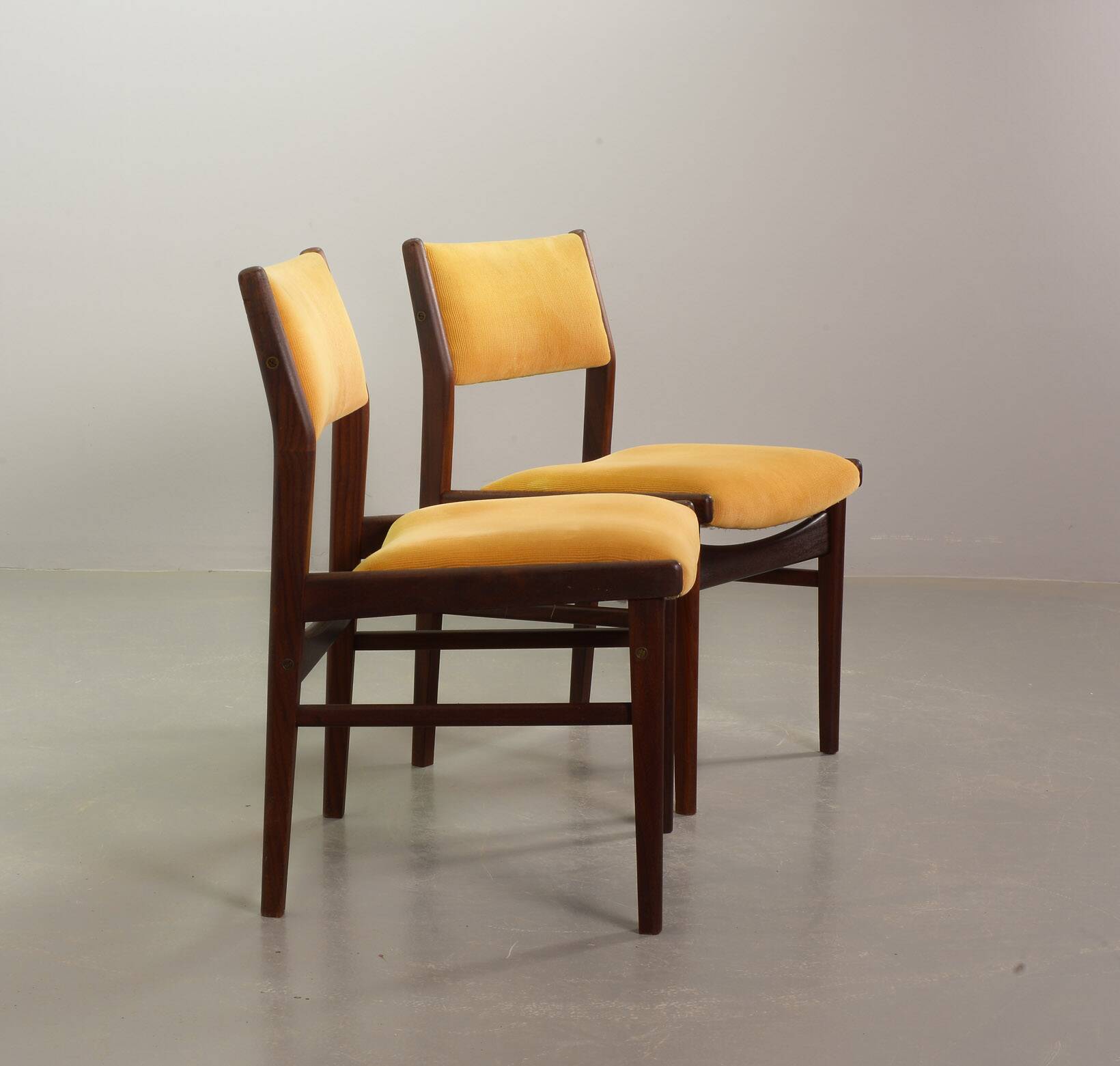 Vintage Design Teak Wooden Dining Chairs with Honey Yellow Corduroy Fabric