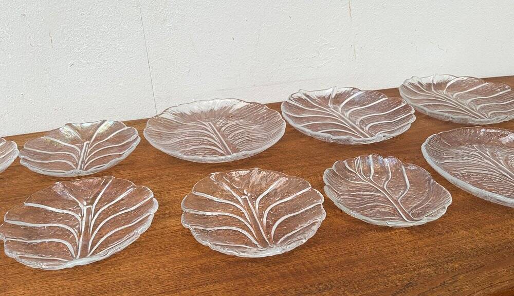 Vintage Swedish glass plates Eden by Lars Hellsten for Orrefors, 1970s, set of 13.