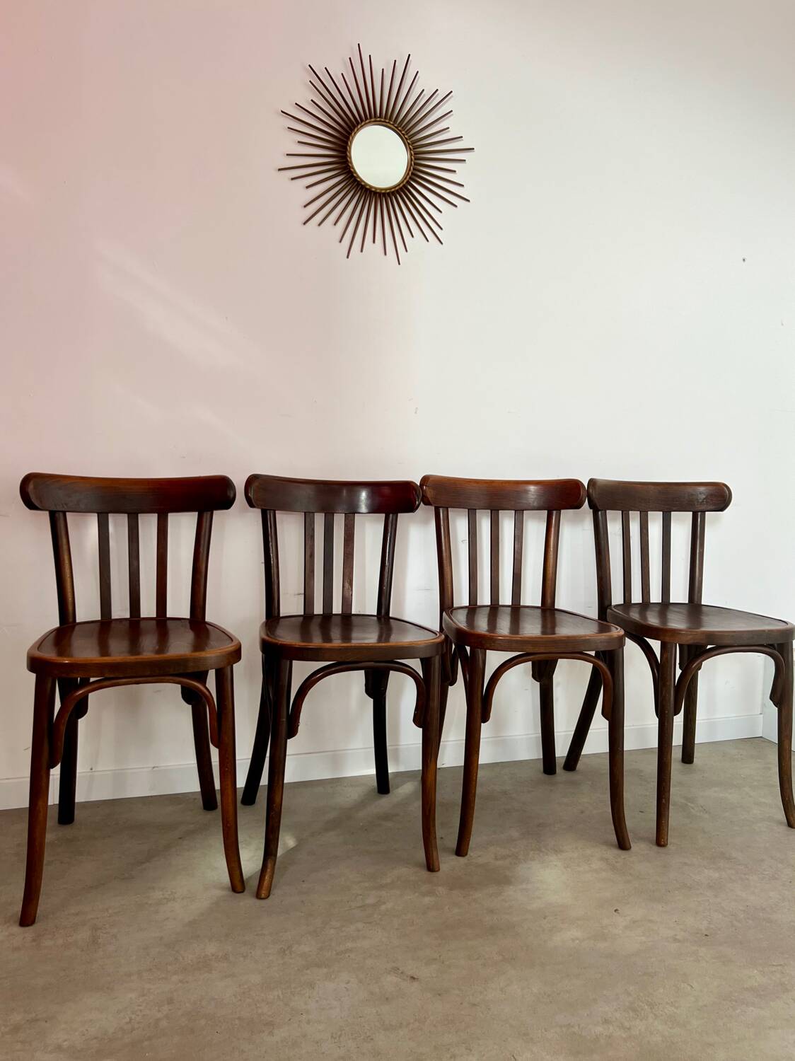 Set of 4 old vintage 50s bentwood bistro chairs
