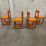 Ensemble de 4 chaises cubique en pin blond année 60 par andré sornay