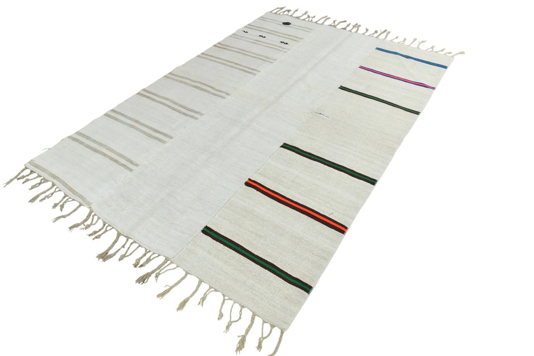 Off White & Cream Mid Century Modern Kilim Rug, Bohemian Living Room Carpet