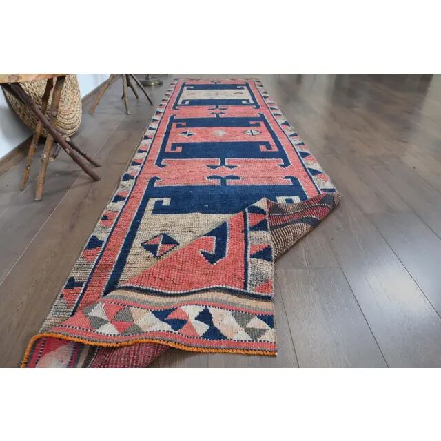 1970s Turkish Oushak Handmade Wool Cotton Pink Runner Rug 90x333