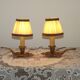 Paire de lampes candélabres vintage en bronze avec abat-jours en tissu plissé, France
