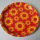 Old metal serving tray 1970s décor large orange flower