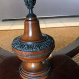 Important central pedestal table in mahogany, brass and bronze that can form a large dining table.
