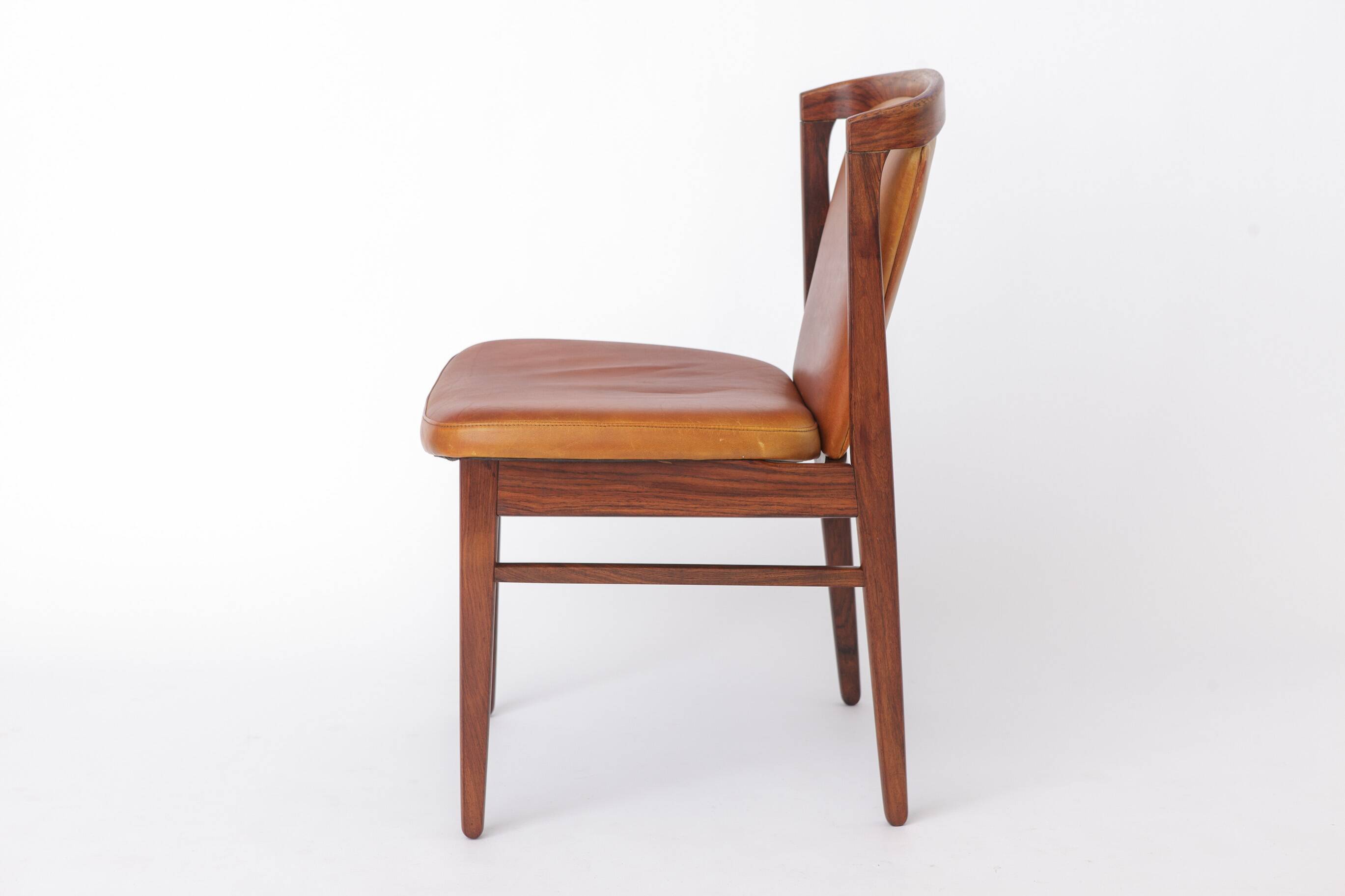 Set of 4 Erik Buch Rosewood Dining Chairs Cognac Leather Danish Mid Century