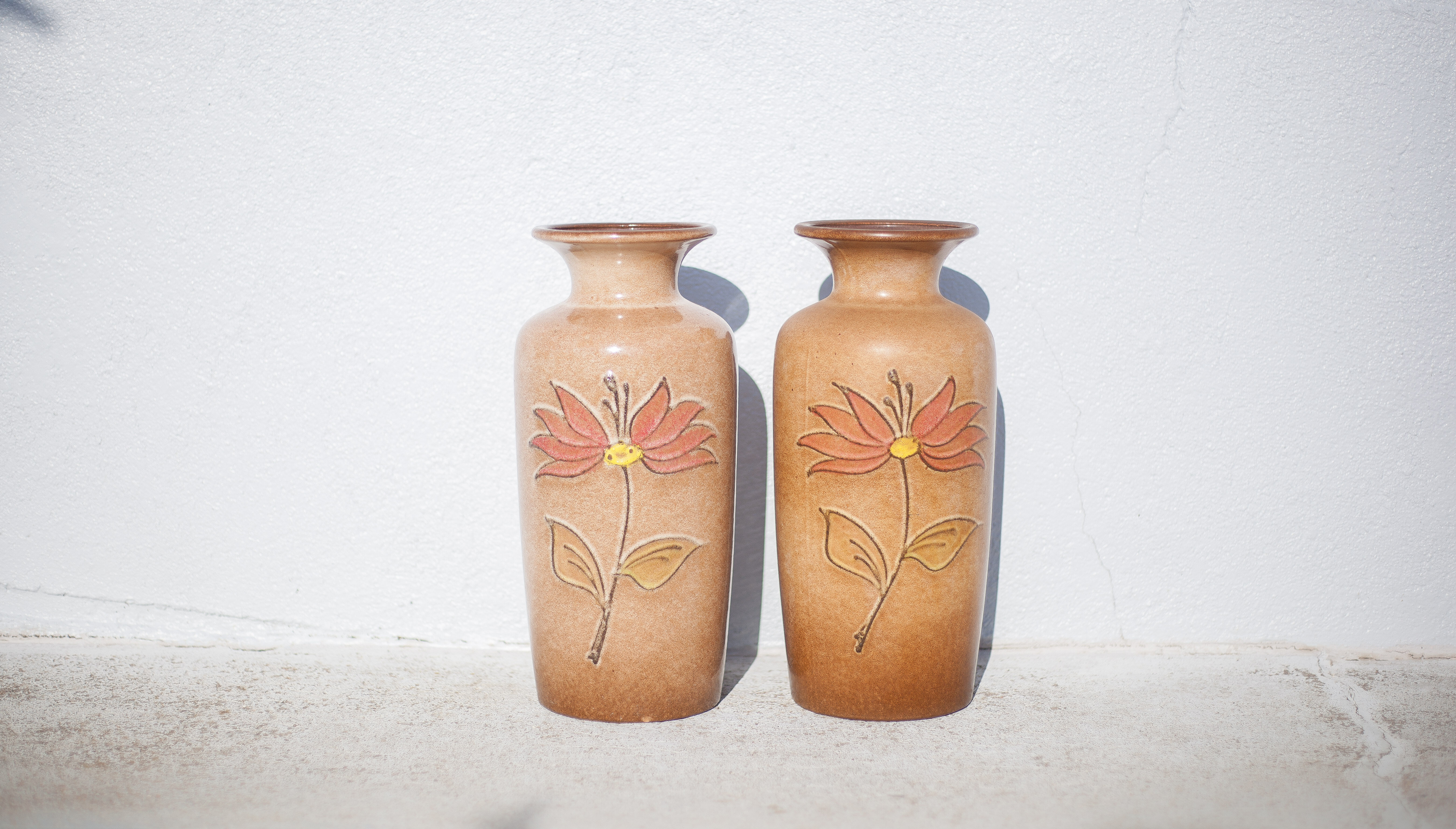 Pair of West Germany 202-37 vase, German ceramic vase, flower pot, flower pattern vase
