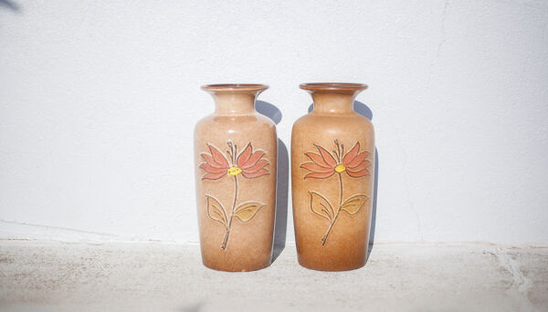 Paire De Vase West Germany 202-37 Vase Céramique Allemande, Pot À Fleur, Vase Motif Fleur
