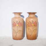 Pair of West Germany 202-37 vase, German ceramic vase, flower pot, flower pattern vase