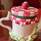 Cherry pattern slip teapot