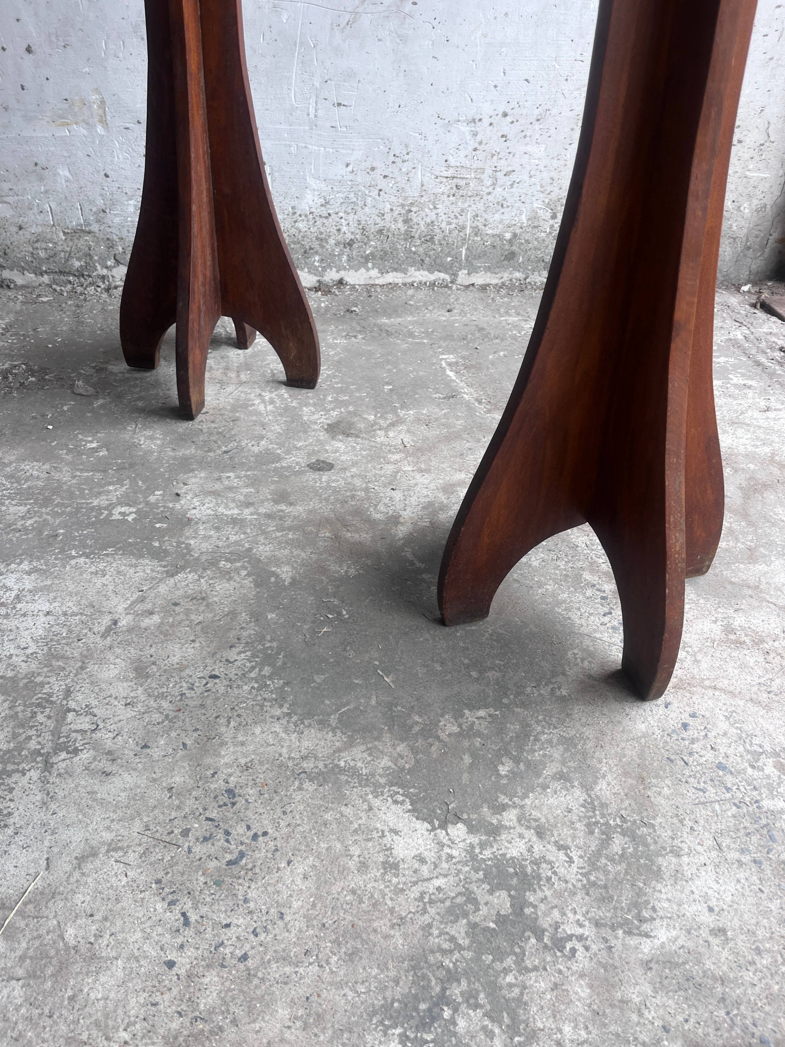 Pair of pedestal stools in wood Arts & Crafts, France, circa 1920