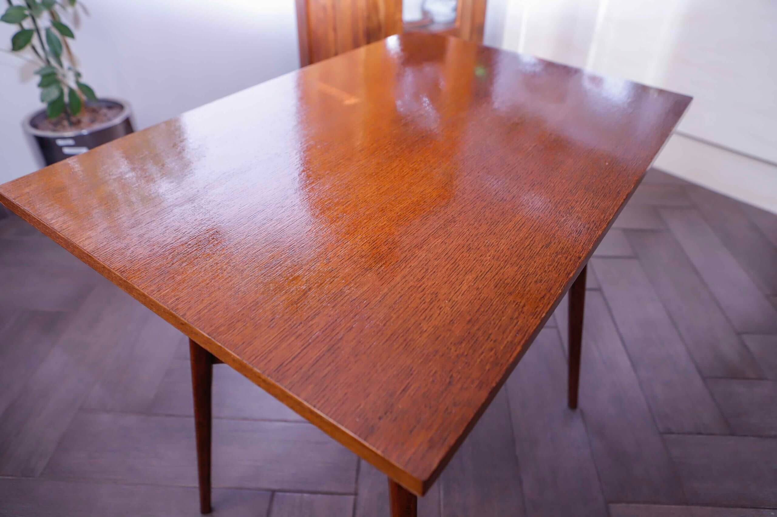 Brussels style retro table with woven shelf – Dřevopodnik Holešov, 1960s