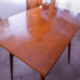 Brussels style retro table with woven shelf – Dřevopodnik Holešov, 1960s