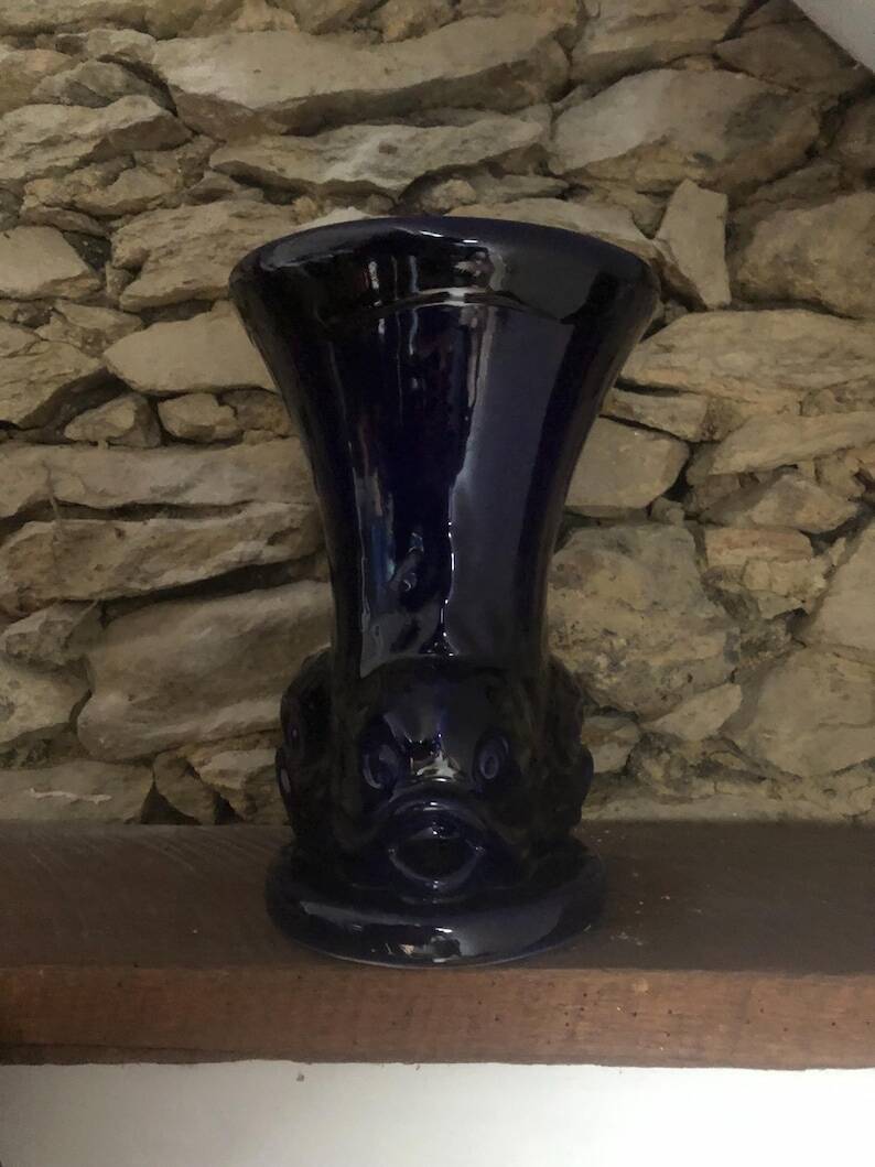 Vintage Cobalt Blue Fish Vase - Ricard Ceramics Workshop