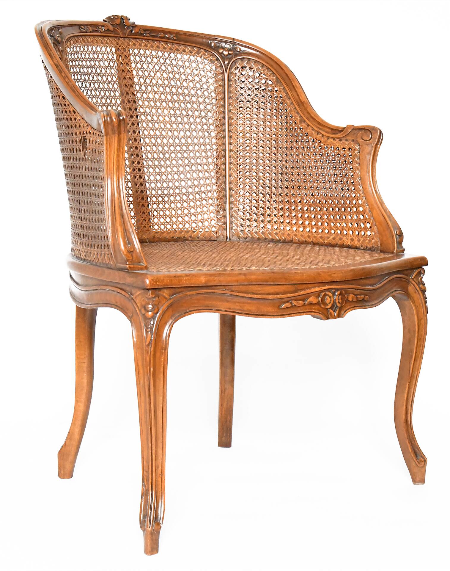 Louis XV style caned bergère armchair