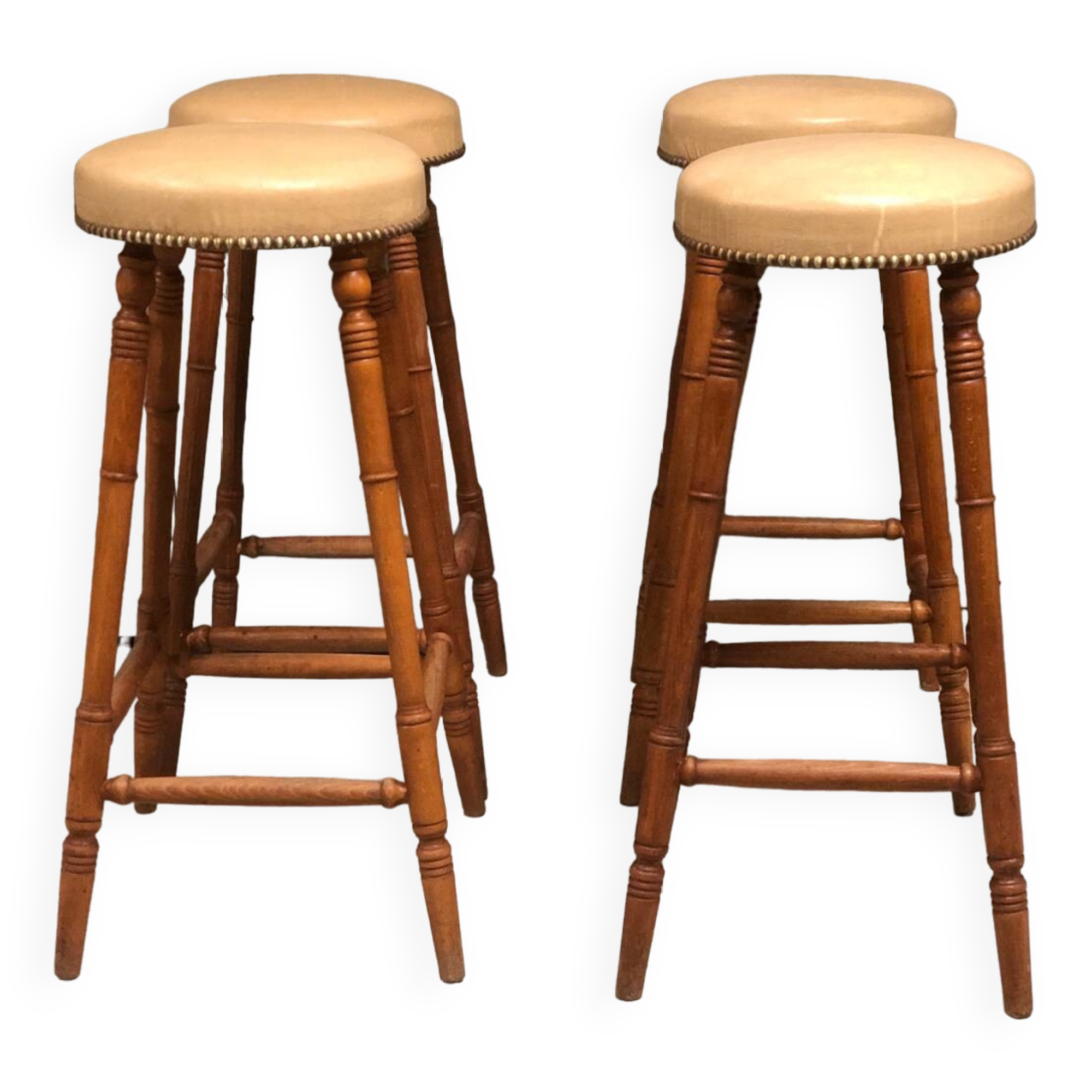 Tabourets de bar bistrot en chêne et cuir