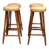 Tabourets de bar bistrot en chêne et cuir