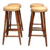 Tabourets de bar bistrot en chêne et cuir