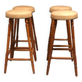 Tabourets de bar bistrot en chêne et cuir