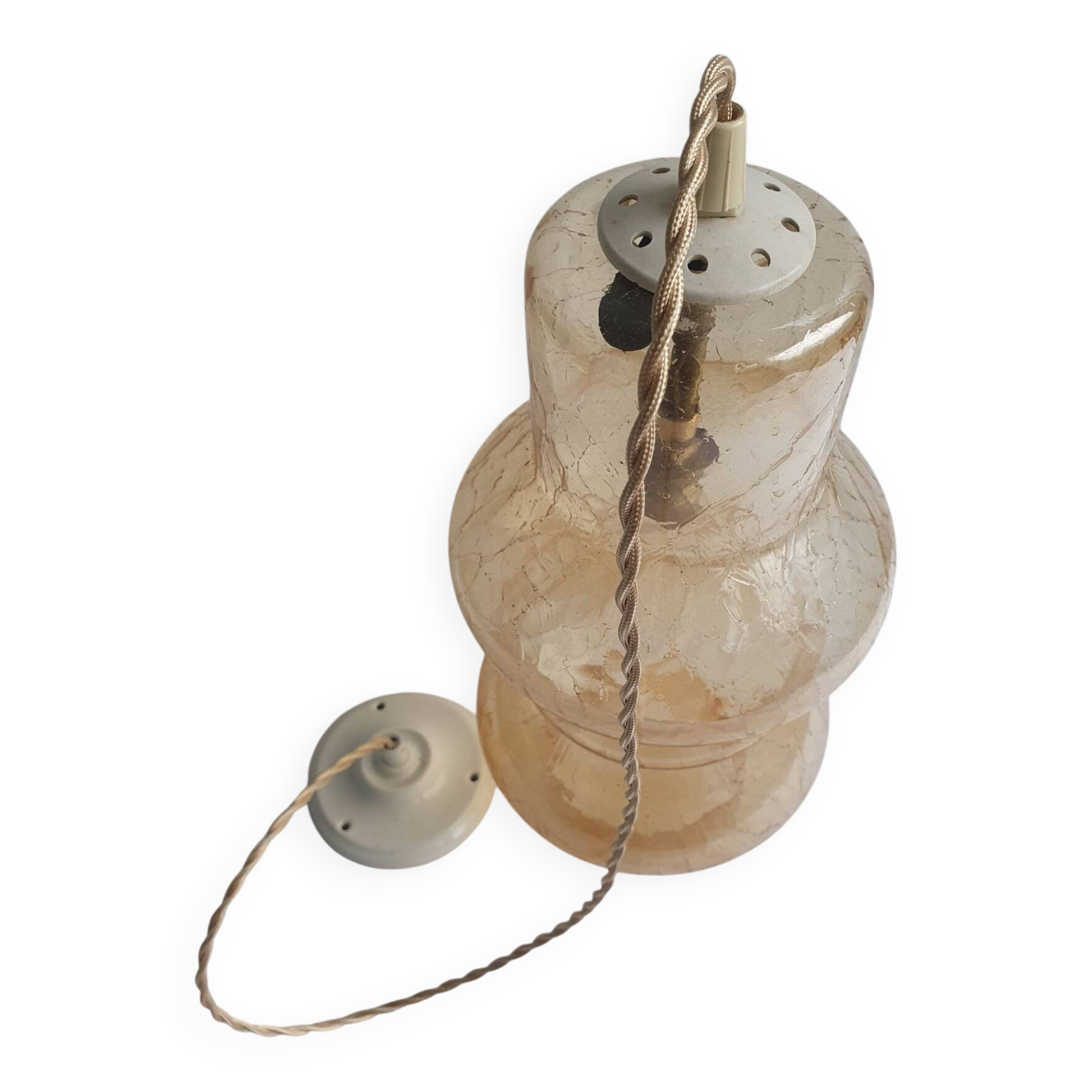 Large vintage brown glass hanging lamp