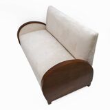 Art Deco Bouclè and Walnut Loveseat, Italy, 1930s