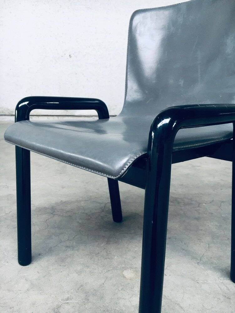 Postmodern Leather Dining Chairs, Italy, 1980s, Set of 4