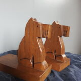Pair of bookends zoomorphic dog westie scottish terrier varnished wood / Art Deco