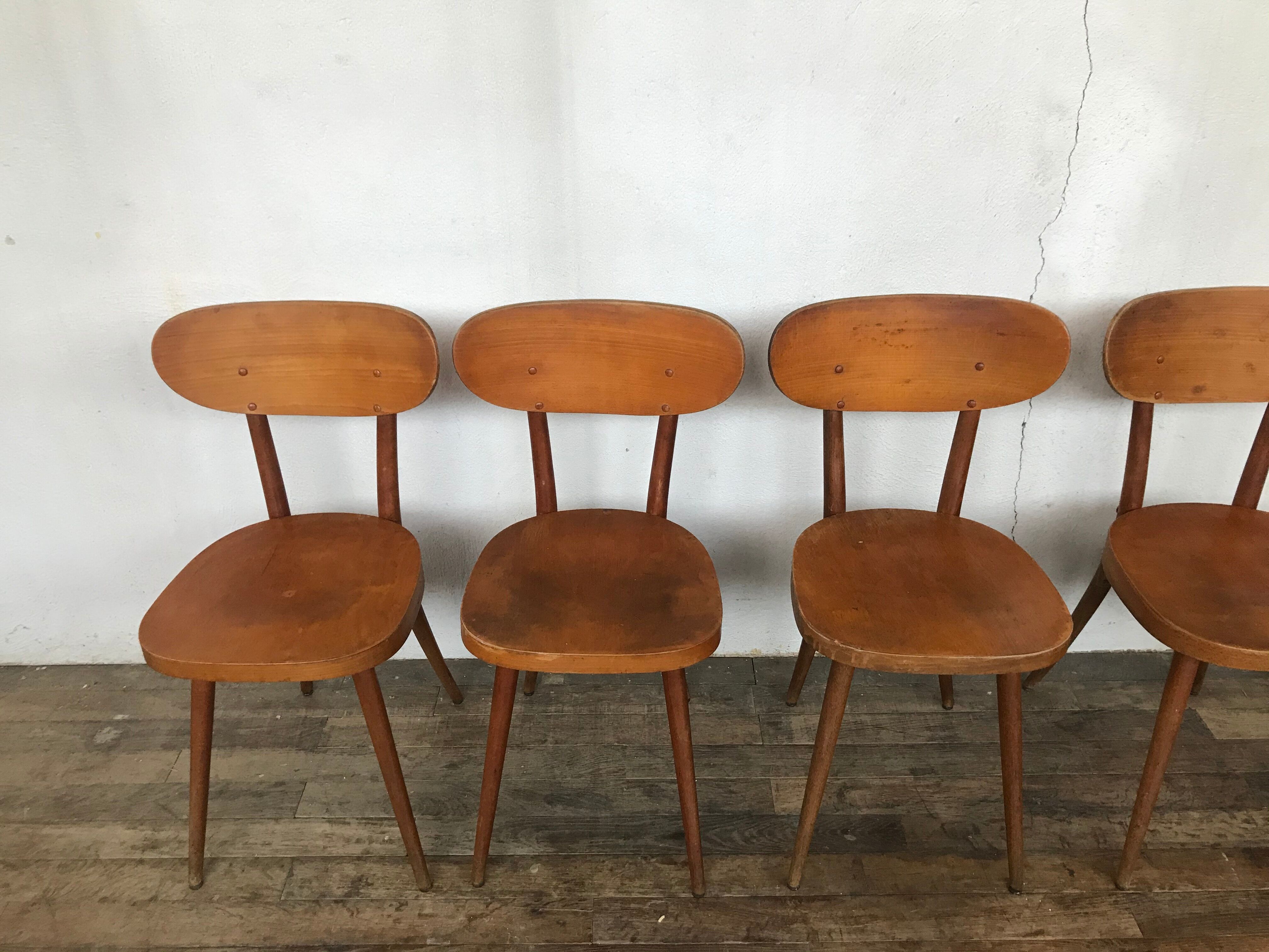 Series of 6 chair baumann scandinavian beech spirit 1950 1960 vintage design