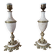 Pair of antique table lamps in white marble and gold metal.