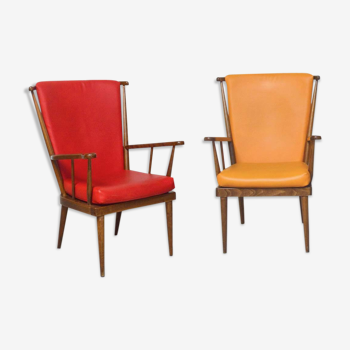 1980s red and orange yellow Baumann chairs