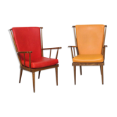 Fauteuils « Éventail »  Baumann rouge et jaune orangé années 80