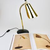 Rare desk and table lamp in brass and leather by Carl Aubock II #4280, Vienna, Austria.