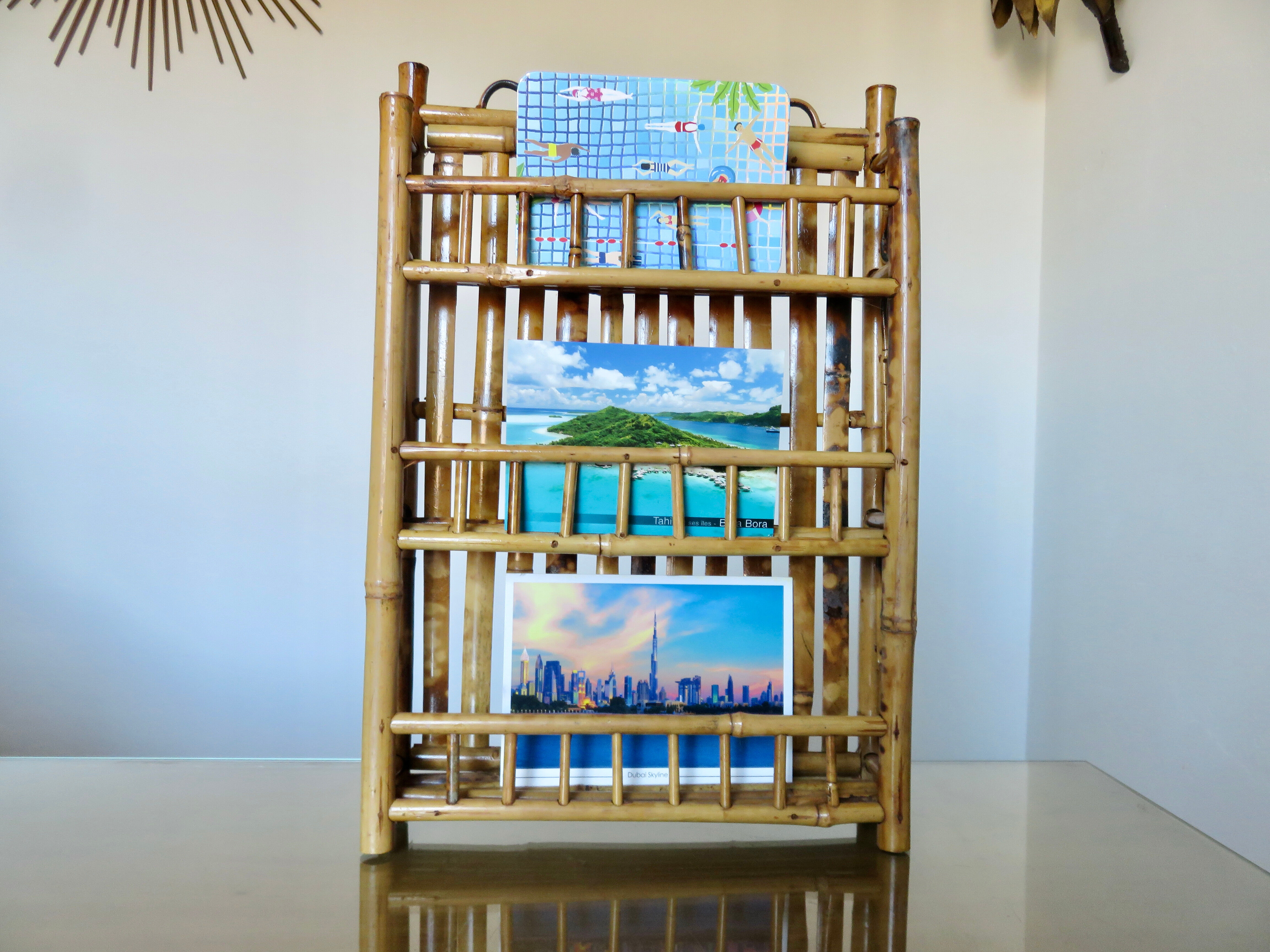 Wall mail holder bamboo mail storage 50s