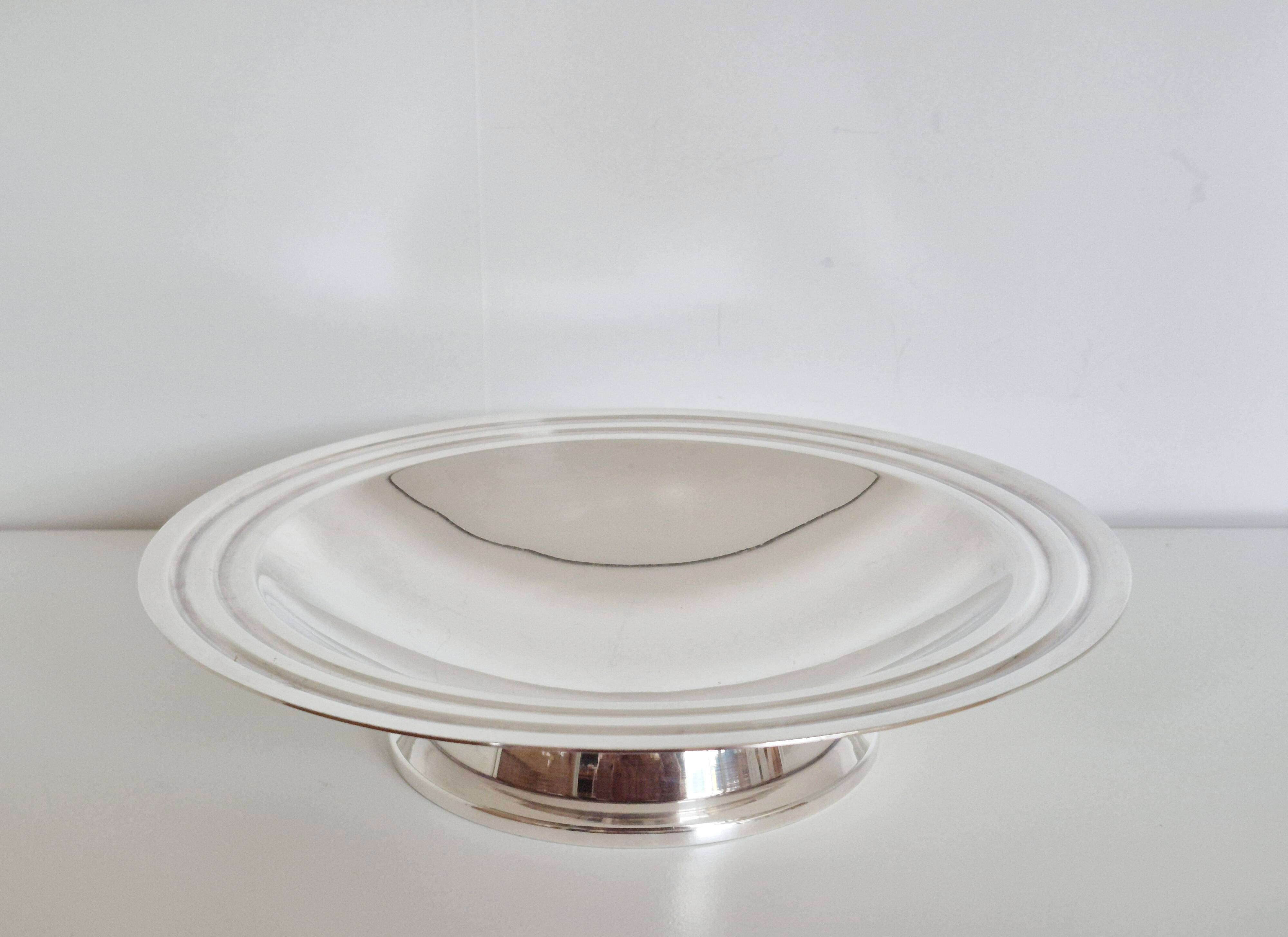 Dish on a silver-plated metal pedestal Christofle, made in France, compote dish.