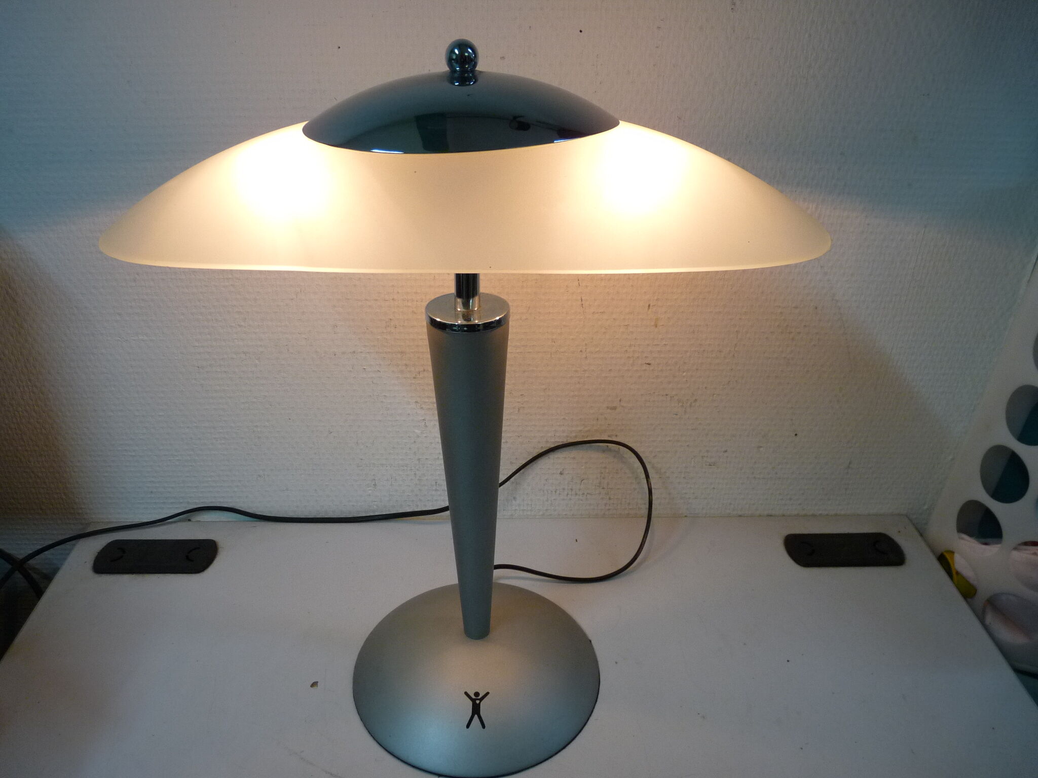 Glass and metal mushroom lamp