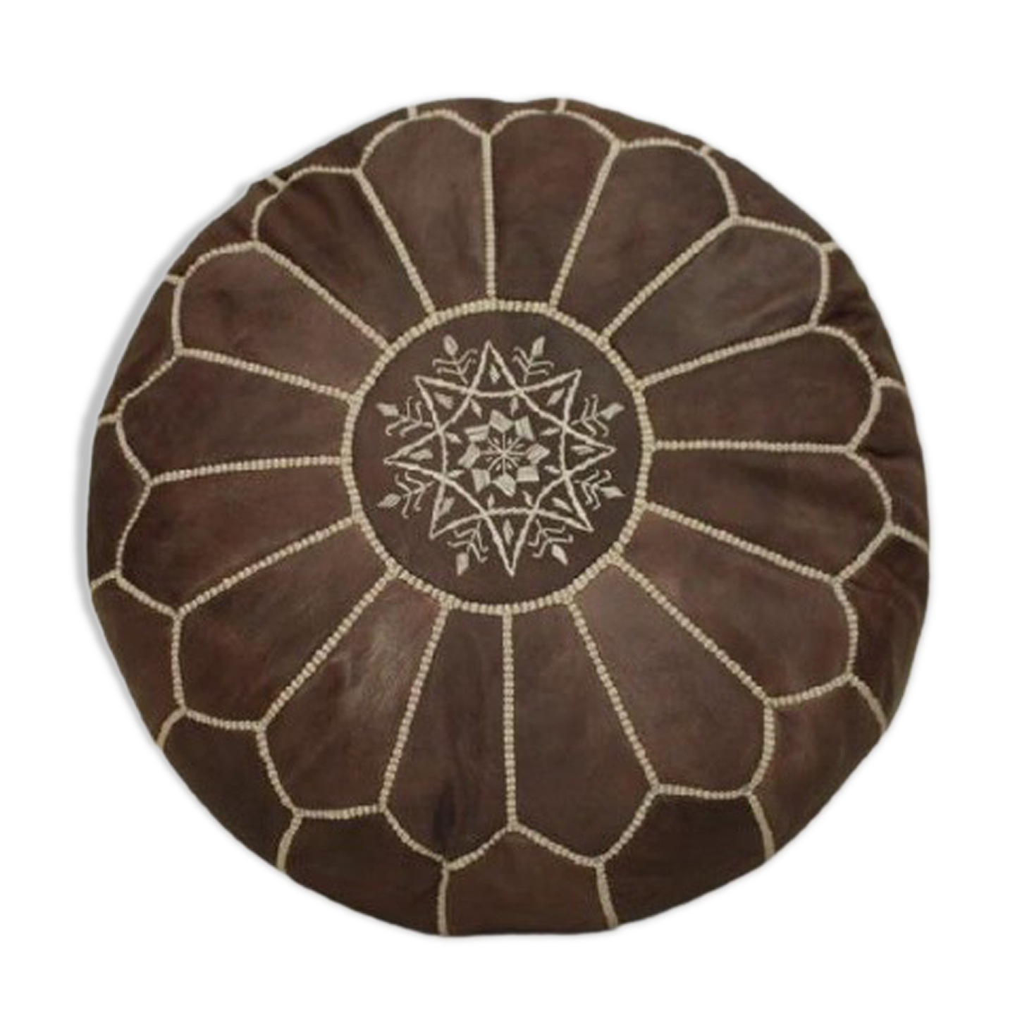 Moroccan pouf in dark brown leather