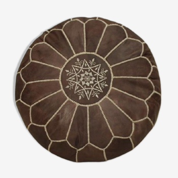 Moroccan pouf in dark brown leather