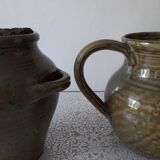 Carafe et pot en grès émaillé motifs herbier Le Rivet