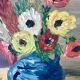 Painting still life bouquet flowers framed 50s